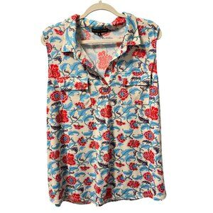 Always Indigo Sleeveless Floral Button-Down Shirt With Pockets Lightweight Sz 3X